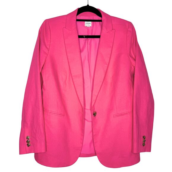 J.Crew Factory Linen Blend Long Sleeve Holland One Button Blazer Jacket 6 Pink - Picture 2 of 11